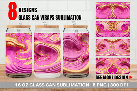 Glass Can Wrap 3D Whirlpool Gold Pink Sublimation artnoy 