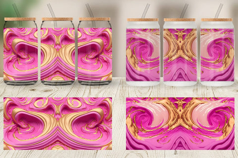 Glass Can Wrap 3D Whirlpool Gold Pink Sublimation artnoy 