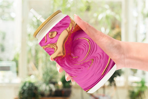 Glass Can Wrap 3D Whirlpool Gold Pink Sublimation artnoy 