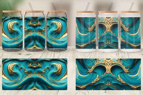 Glass Can Wrap 3D Whirlpool Gold Turquoise Sublimation artnoy 