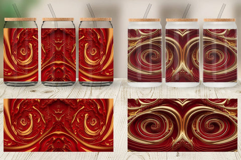 Glass Can Wrap 3D Whirlpool Red Gold Sublimation artnoy 