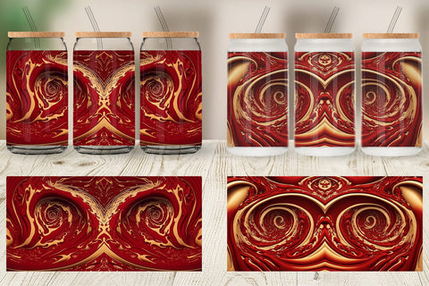 Glass Can Wrap 3D Whirlpool Red Gold Sublimation artnoy 