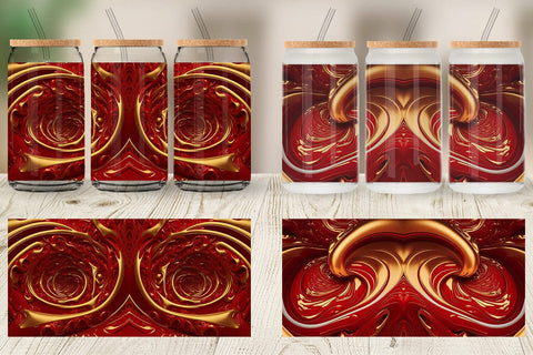 Glass Can Wrap 3D Whirlpool Red Gold Sublimation artnoy 