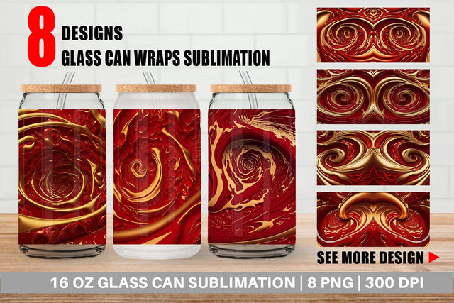 Glass Can Wrap 3D Whirlpool Red Gold Sublimation artnoy 