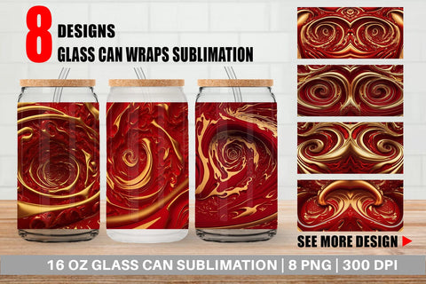 Glass Can Wrap 3D Whirlpool Red Gold Sublimation artnoy 