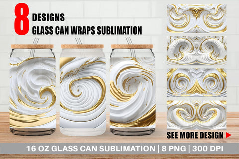 Glass Can Wrap 3D Whirlpool White Gold Sublimation artnoy 