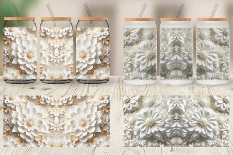 Glass Can Wrap 3D White Flower Sublimation artnoy 