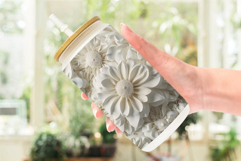 Glass Can Wrap 3D White Flower Sublimation artnoy 