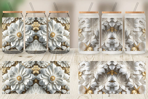 Glass Can Wrap 3D White Flower Sublimation artnoy 