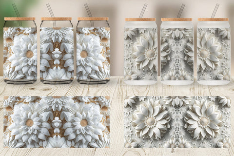 Glass Can Wrap 3D White Flower Sublimation artnoy 