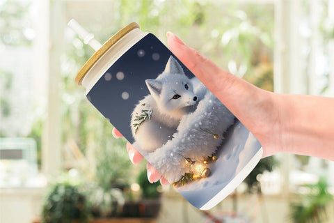 Glass Can Wrap 3D White Fox Christmas Sublimation artnoy 