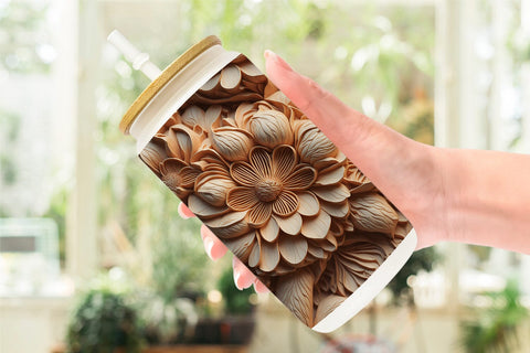 Glass Can Wrap 3D Wood Carving Floral Sublimation artnoy 