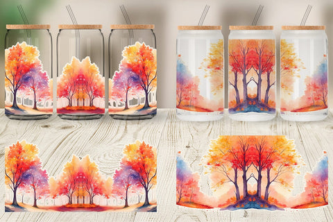 Glass Can Wrap Autumn Trees Sublimation artnoy 