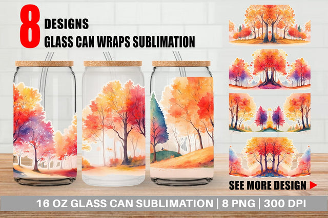 Glass Can Wrap Autumn Trees Sublimation artnoy 