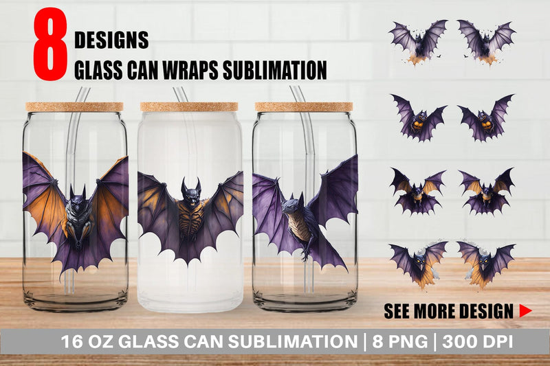 Glass Can Wrap Bat Halloween Sublimation artnoy 