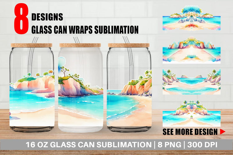 Glass Can Wrap Beach Landscape Sublimation artnoy 