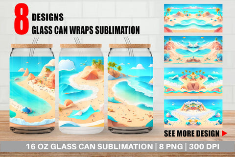 Glass Can Wrap Beach Summer Sublimation artnoy 