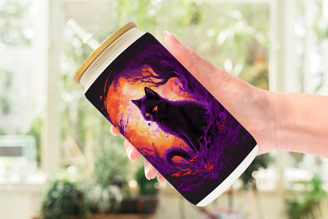 Glass Can Wrap Black Cat Halloween Sublimation artnoy 