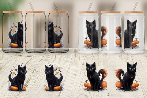 Glass Can Wrap Black Cat Halloween Sublimation artnoy 