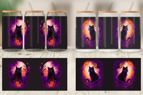 Glass Can Wrap Black Cat Halloween Sublimation artnoy 