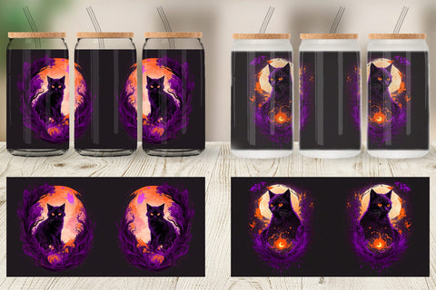 Glass Can Wrap Black Cat Halloween Sublimation artnoy 