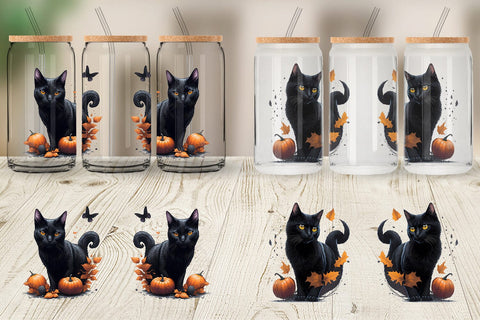 Glass Can Wrap Black Cat Halloween Sublimation artnoy 