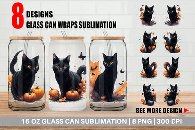 Glass Can Wrap Black Cat Halloween Sublimation artnoy 