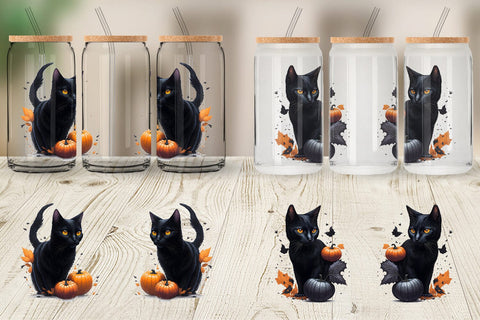 Glass Can Wrap Black Cat Halloween Sublimation artnoy 