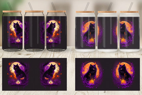 Glass Can Wrap Black Cat Halloween Sublimation artnoy 