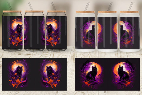 Glass Can Wrap Black Cat Halloween Sublimation artnoy 