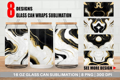 Glass Can Wrap Black Gold Watercolor Ink Sublimation artnoy 
