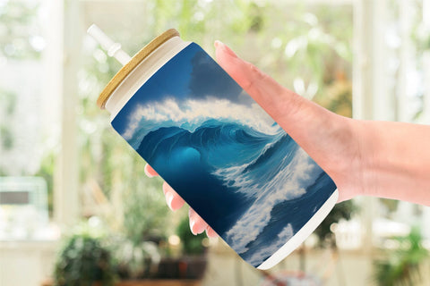 Glass Can Wrap Blue Sea Waves Rolling Sublimation artnoy 