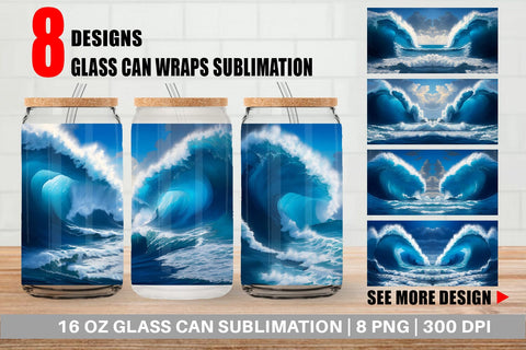 Glass Can Wrap Blue Sea Waves Rolling Sublimation artnoy 