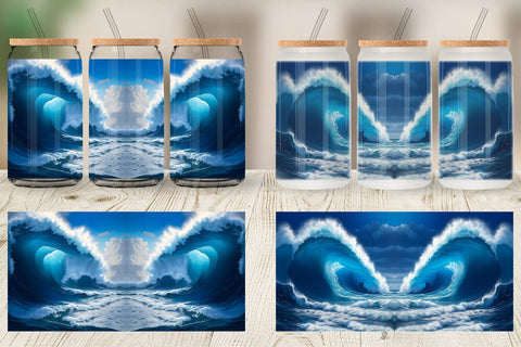 Glass Can Wrap Blue Sea Waves Rolling Sublimation artnoy 