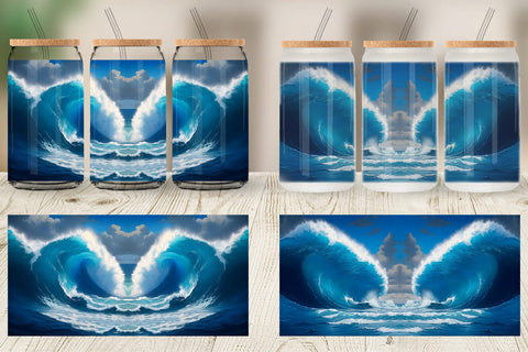 Glass Can Wrap Blue Sea Waves Rolling Sublimation artnoy 