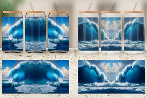 Glass Can Wrap Blue Sea Waves Rolling Sublimation artnoy 