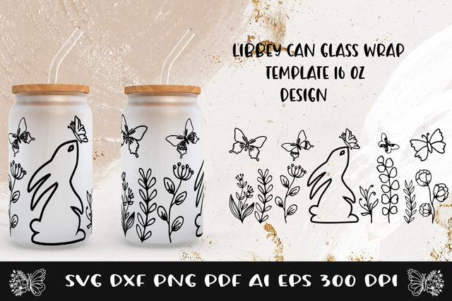 Glass Can Wrap Bunny SVG. Libbey Glass Can Full Wrap. SVG Samaha Design 