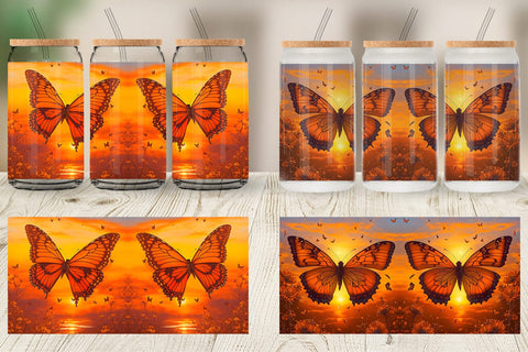 Glass Can Wrap Butterfly Sunset Sublimation artnoy 
