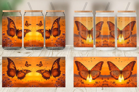 Glass Can Wrap Butterfly Sunset Sublimation artnoy 