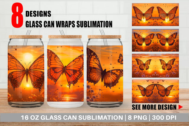 Glass Can Wrap Butterfly Sunset Sublimation artnoy 