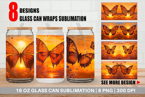Glass Can Wrap Butterfly Sunset Sublimation artnoy 
