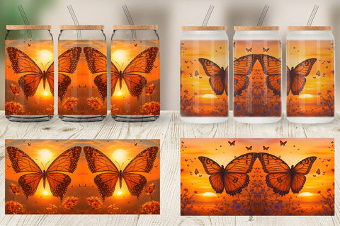 Glass Can Wrap Butterfly Sunset Sublimation artnoy 