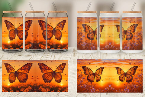 Glass Can Wrap Butterfly Sunset Sublimation artnoy 