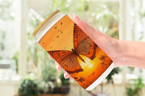 Glass Can Wrap Butterfly Sunset Sublimation artnoy 