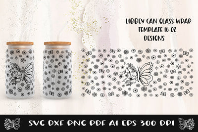 Glass Can Wrap Butterfly SVG. Libbey Glass Can Full Wrap. SVG Samaha Design 