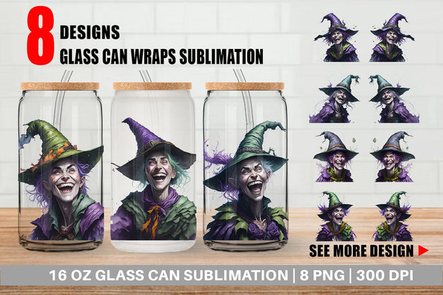 Glass Can Wrap Cackling Witch Sublimation artnoy 