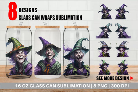 Glass Can Wrap Cackling Witch Sublimation artnoy 