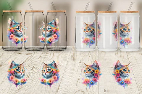 Glass Can Wrap Cat and Flower Sublimation artnoy 