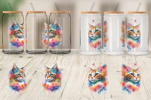 Glass Can Wrap Cat and Flower Sublimation artnoy 