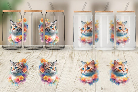 Glass Can Wrap Cat and Flower Sublimation artnoy 